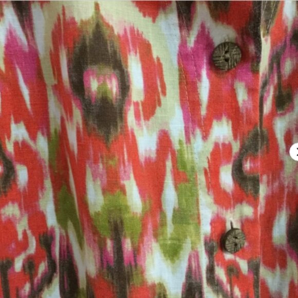 Jones New York Sport Women Size 2X Blouse Top Button Orange Green Brown Linen - Picture 6 of 7